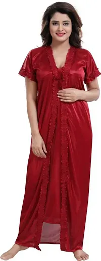 Classy Satin Solid Nighty with Robe For Women Pack Of 2-thumb1