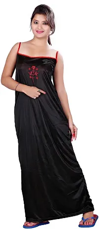 Elegant Multicoloured Satin Solid Nighty Set For Women-thumb2