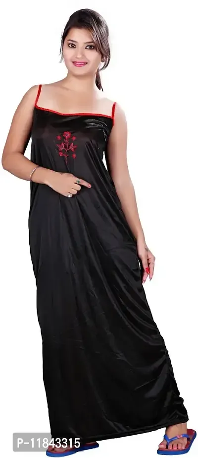 Elegant Multicoloured Satin Solid Nighty Set For Women-thumb3