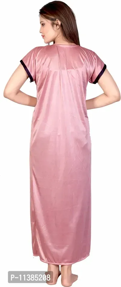 Classy SATIN Solid Nighty with Robe For Women-thumb3
