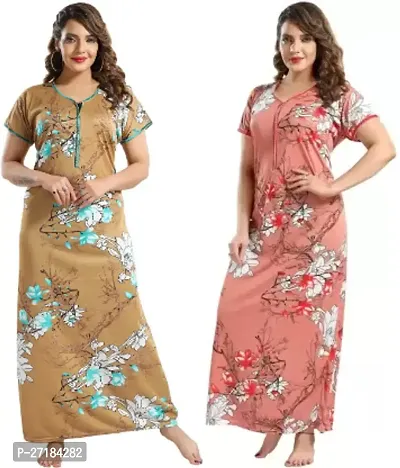 Stylish Multicoloured Satin Nighty For Women Pack Of 2