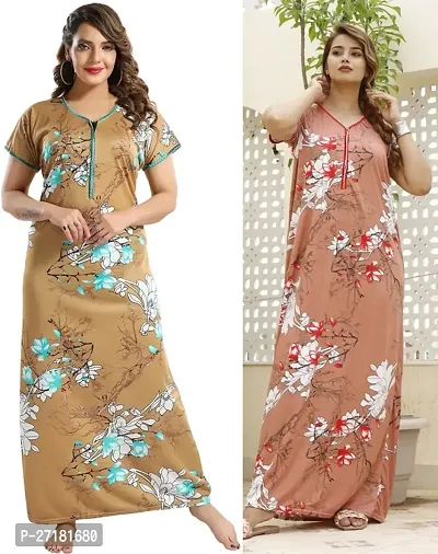 Stylish Multicoloured Satin Nighty For Women Pack Of 2-thumb0