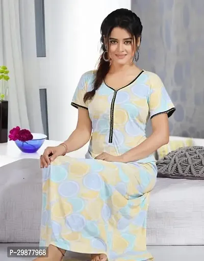 Elegant Yellow Satin Printed Nighty For Women