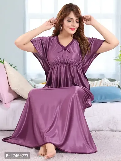 Stylish Purple Satin Kaftan Nighty For Women