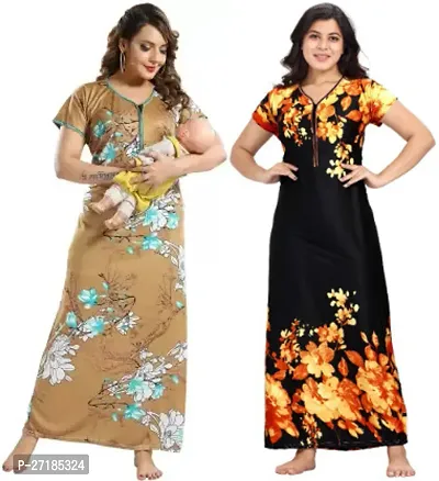 Stylish Multicoloured Satin Nighty For Women Pack Of 2