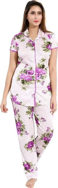 Floral Print Satin Night Shirt Pyjama Set