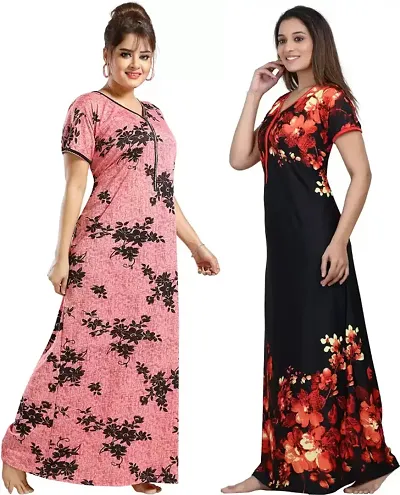 Stylish Satin Nighty For Women Pack Of 2