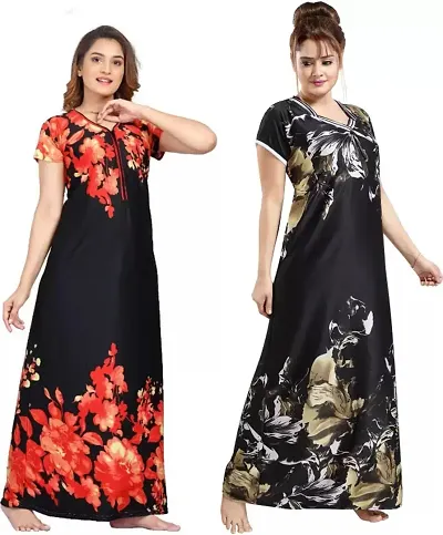 Stylish Satin Nighty For Women Pack Of 2