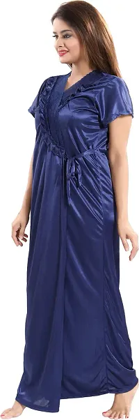 Elegant Blue Satin Embroidered Nighty Set For Women-thumb1