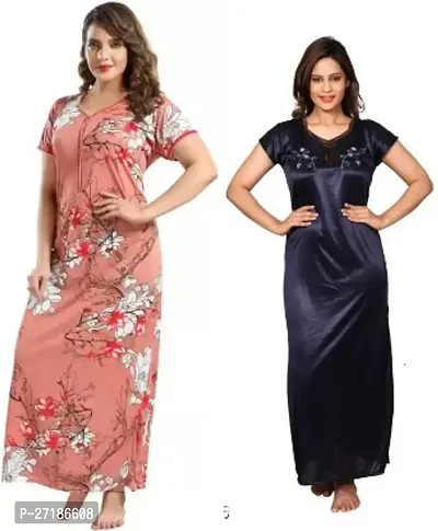 Stylish Multicoloured Satin Nighty For Women Pack Of 2