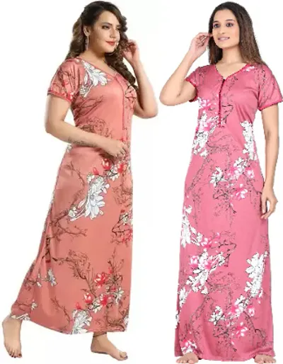 Stylish Satin Nighty For Women Pack Of 2