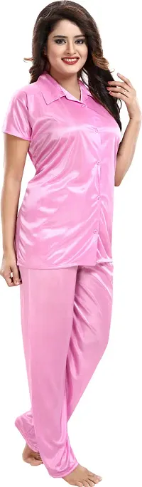 Classy Satin Solid Night Suit Set For Women-thumb2
