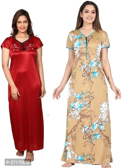 Stylish Multicoloured Satin Nighty For Women Pack Of 2-thumb0