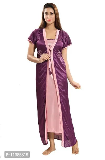 Classy Satin Embroidered Nighty with Robe For Women Pack Of 2-thumb2