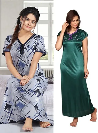 Stylish Satin Nighty For Women Pack Of 2