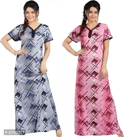 Stylish Multicoloured Satin Nighty For Women Pack Of 2