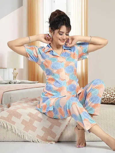 Satin Printed Nightsuit Set For Women