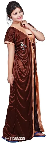 Classy Satin Self Pattern Nighty with Robe For Women Pack Of 2-thumb3