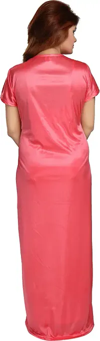 Elegant Pink Satin Embroidered Nighty With Robe For Women-thumb1