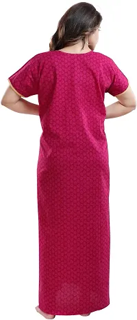 Elegant Pink Cotton Embroidered Nighty For Women-thumb1