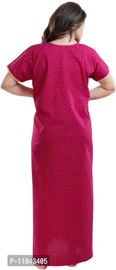 Elegant Pink Cotton Embroidered Nighty For Women-thumb2