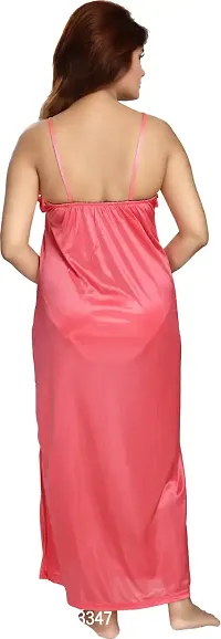 Elegant Pink Satin Embroidered Nighty With Robe For Women-thumb4