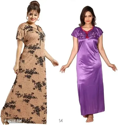 Stylish Multicoloured Satin Nighty For Women Pack Of 2