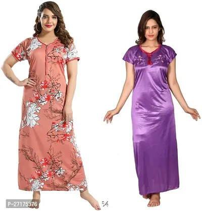 Stylish Multicoloured Satin Nighty For Women Pack Of 2-thumb0