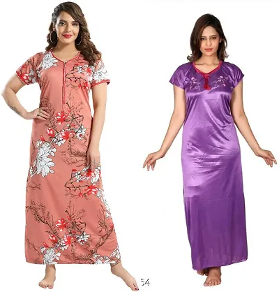 Stylish Satin Nighty For Women Pack Of 2