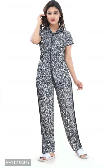 Classy Satin Printed Shirt and Pyjama Set For Women-thumb0