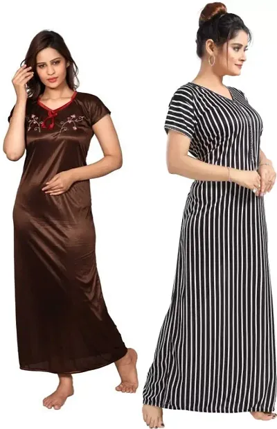 Stylish Satin Nighty For Women Pack Of 2