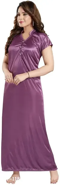 Elegant Purple Satin Solid Nighty For Women-thumb4