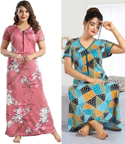 Stylish Satin Nighty For Women Pack Of 2