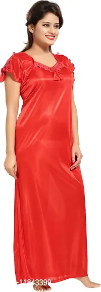 Elegant Red Satin Solid Nighty For Women-thumb2