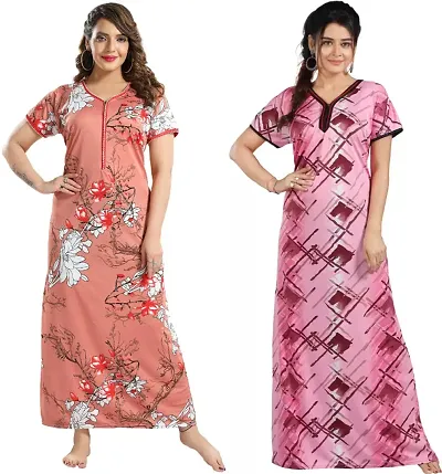 Stylish Satin Nighty For Women Pack Of 2