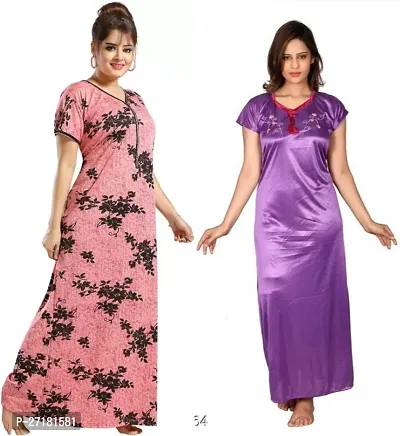 Stylish Multicoloured Satin Nighty For Women Pack Of 2-thumb0