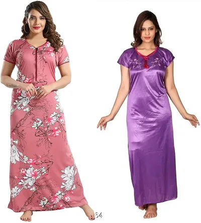 Buy 1 Get 1 Satin Nighty/Night Gown Combo 2 for Women