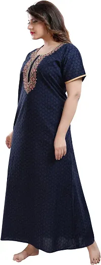 Elegant Blue Cotton Embroidered Nighty For Women-thumb2