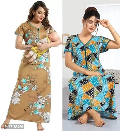 Stylish Multicoloured Satin Nighty For Women Pack Of 2