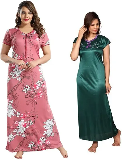 Stylish Satin Nighty For Women Pack Of 2