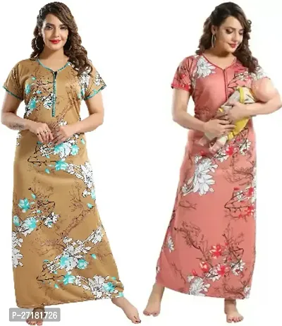 Stylish Multicoloured Satin Nighty For Women Pack Of 2-thumb0