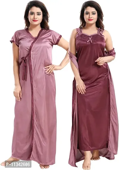 Classy Satin Solid Nighty with Robe For Women Pack Of 2-thumb0