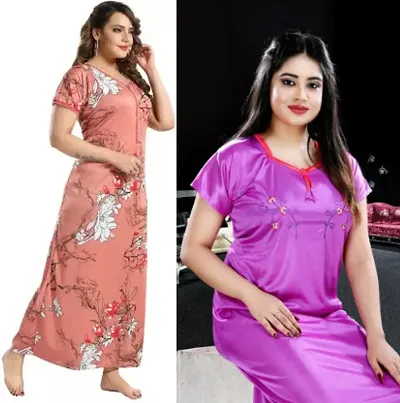 Stylish Satin Nighty For Women Pack Of 2