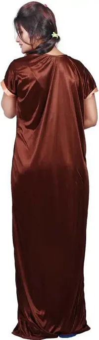 Elegant Copper Satin Embroidered Nighty With Robe For Women-thumb1