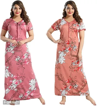 Stylish Multicoloured Satin Nighty For Women Pack Of 2