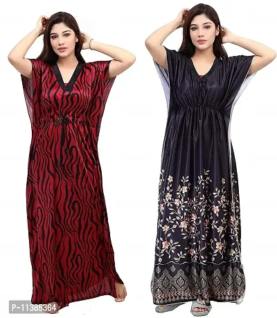 Classy Satin Printed Nighty For Women Pack Of 2-thumb0