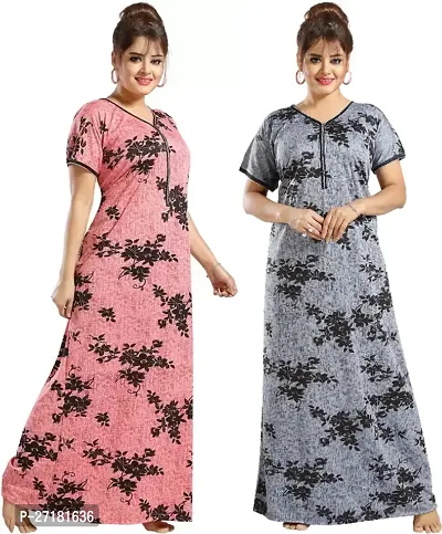 Stylish Multicoloured Satin Nighty For Women Pack Of 2