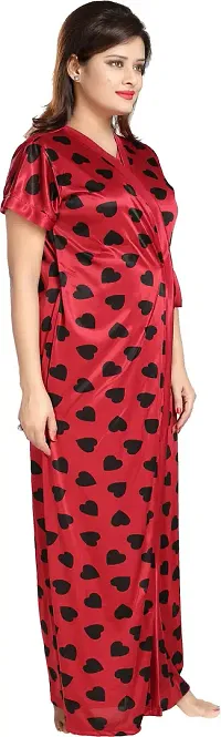 Elegant Red Satin Printed Nighty Set For Women-thumb3