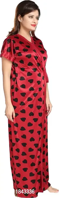 Elegant Red Satin Printed Nighty Set For Women-thumb4