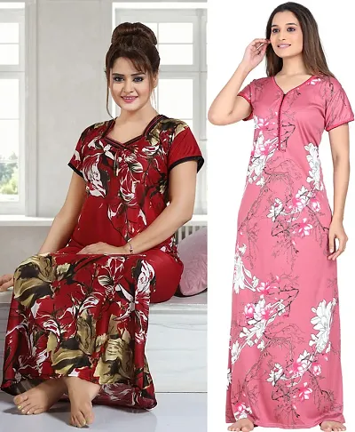 Stylish Satin Nighty For Women Pack Of 2